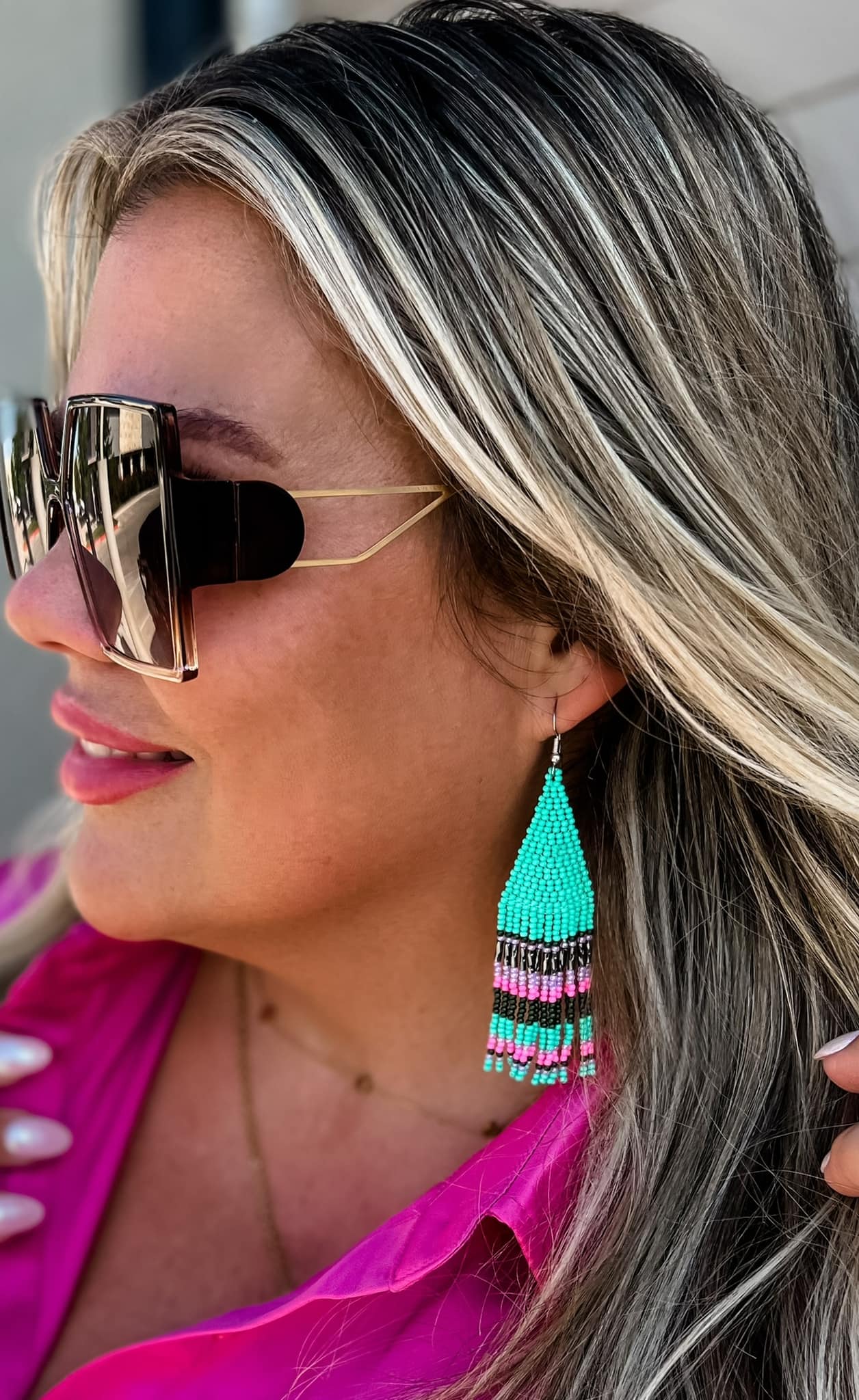NEW Turquoise Bead Fringe Earrings