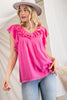 Christie Ruffle Sleeve Linen Woven Top - Curvy Size - 2 Colors