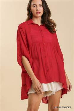 Button Front Oversized Tunic Shirt- 7 Colors