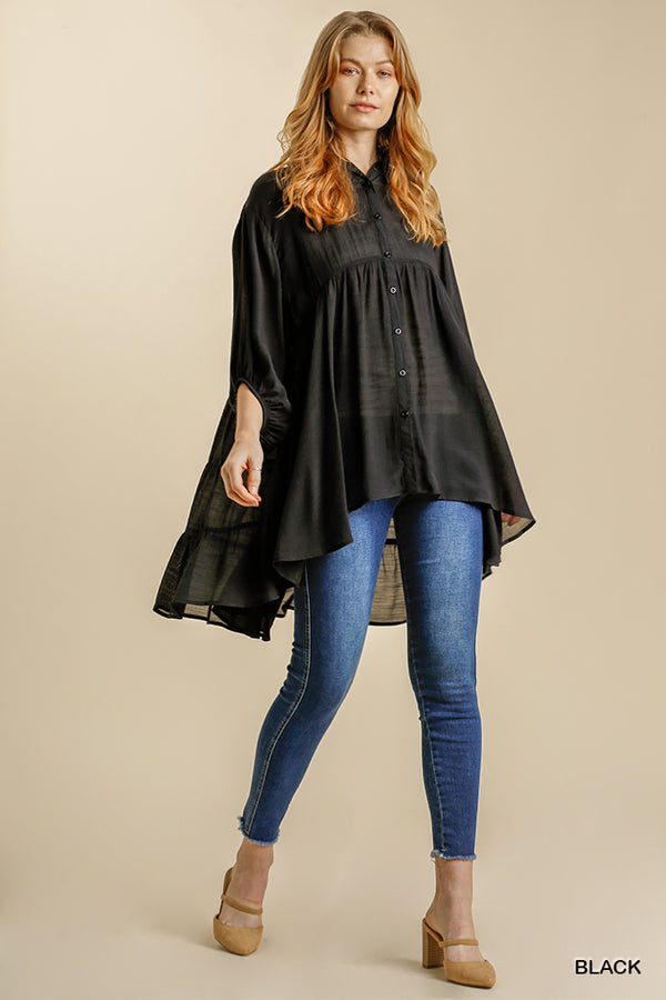 Button Front Oversized Tunic Shirt- 7 Colors