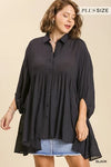 Button Front Oversized Tunic Shirt Curvy - 7 Colors