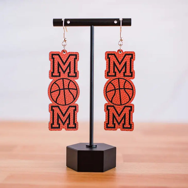 Orange & Black Acrylic Basketball Mom Letter Dangles -Sports