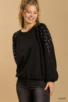 Round Neck Pullover Sweater with Long Sleeve Pearl Details