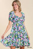 Floral Sweetheart Neckline Tiered Dress with Puff Sleeves, Ruffle Trim Detail, and Smocked Back