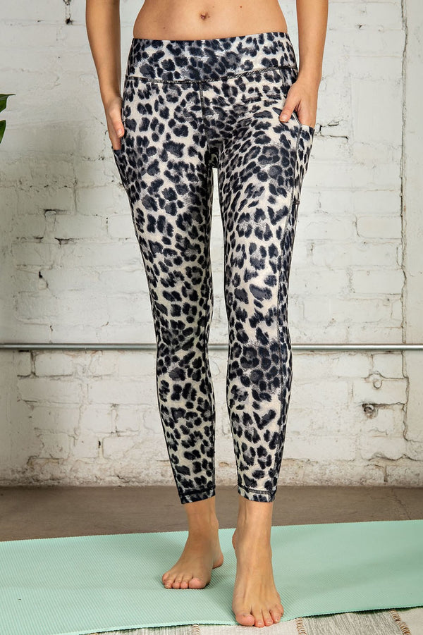 Leopard Grey Full Length Leggings With Pockets