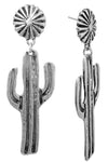Western Concho Indian Coin Cactus Charm Earring