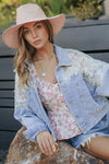 Mesh Stitching Nail Drill Button Down Denim Jacket