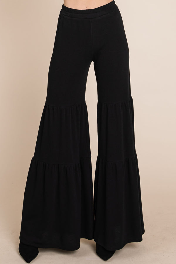NEW Solid French Terry Flared Pants with Elastic Waistband