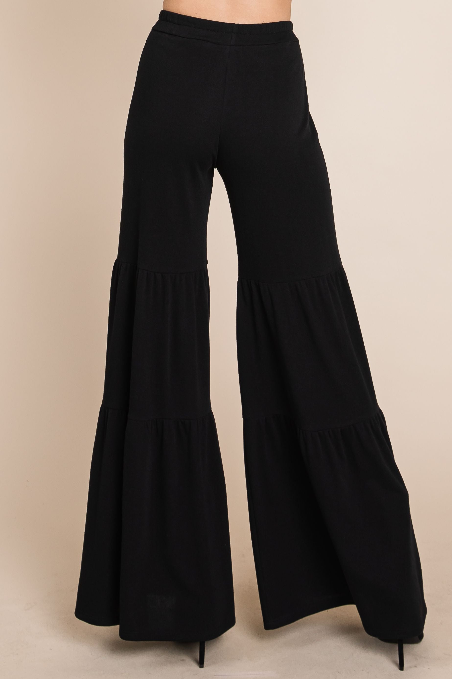 NEW Solid French Terry Flared Pants with Elastic Waistband