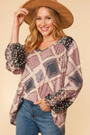 SALE Ethnic Patchwork Yoke Floral Print Knit Top - Curvy Size