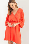 V-neck Elbow Kimono Sleeve Dress