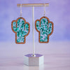 Teal Glitter Flake Cactus Inset Dangle Earrings