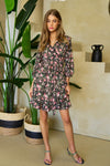 XMAS in July -3/4 Sleeve Length Floral Print with Fringe Dress