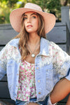 Mesh Stitching Nail Drill Button Down Denim Jacket