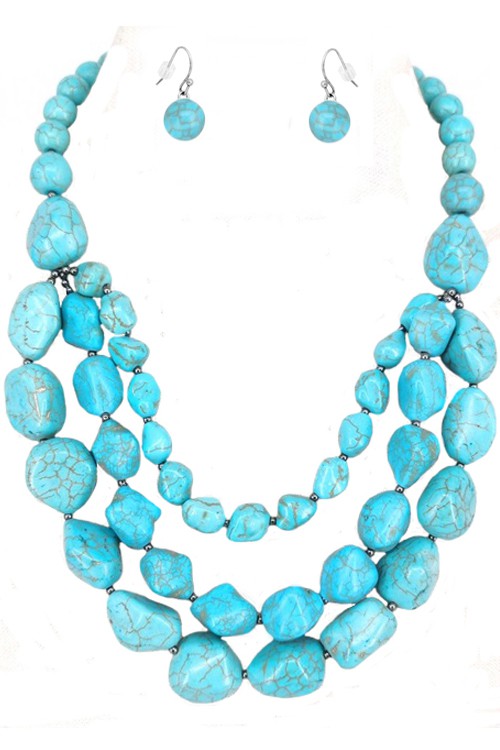 Multi Strand Organic Gemstone Necklace / Earring Set