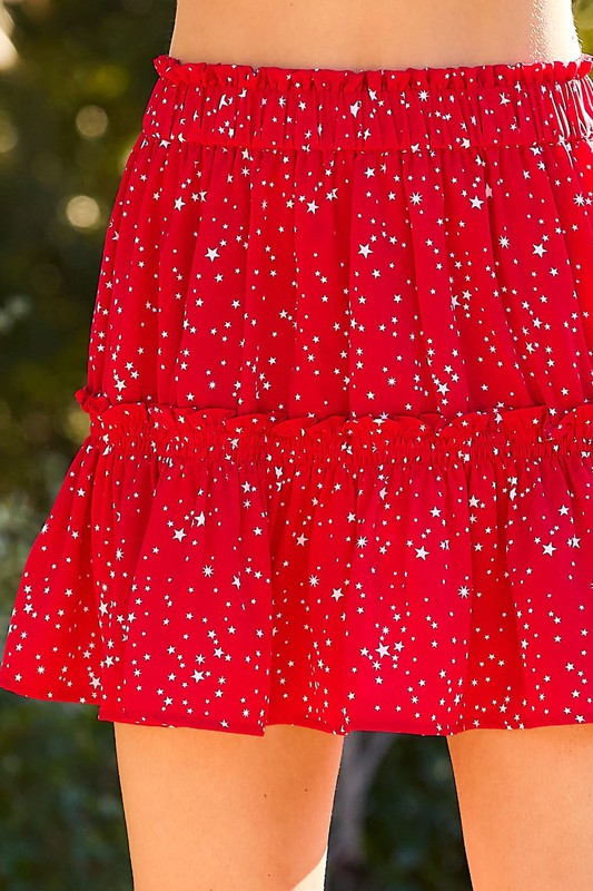 XMAS JULY Red White Star Ruffle Star Print Skirt
