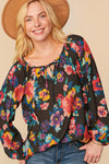 NEW Fall Multi Floral Front Keyhole Woven Top- Curvy Size