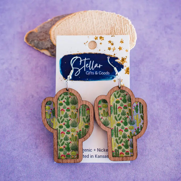 Micro Cactus Inset Dangle Earrings