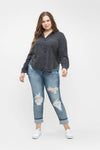 Judy Blue - Mid-Rise Boyfriend Destroyed Bleach Splatter - Curvy Size