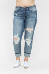 Judy Blue - Mid-Rise Boyfriend Destroyed Bleach Splatter - Curvy Size