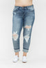 Judy Blue - Mid-Rise Boyfriend Destroyed Bleach Splatter - Curvy Size