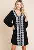 Black Dress V Neck Lace Front - Curvy Size