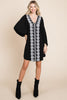 Black Dress V Neck Lace Front - Curvy Size