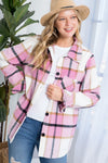 BEST SELLER Pink Plaid Boyfriend Fit Shacket - Chest Pocket - Curvy size
