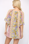 XMAS in July- Floral Prints Mixed Chiffon Peasant Top
