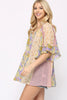 XMAS in July- Floral Prints Mixed Chiffon Peasant Top