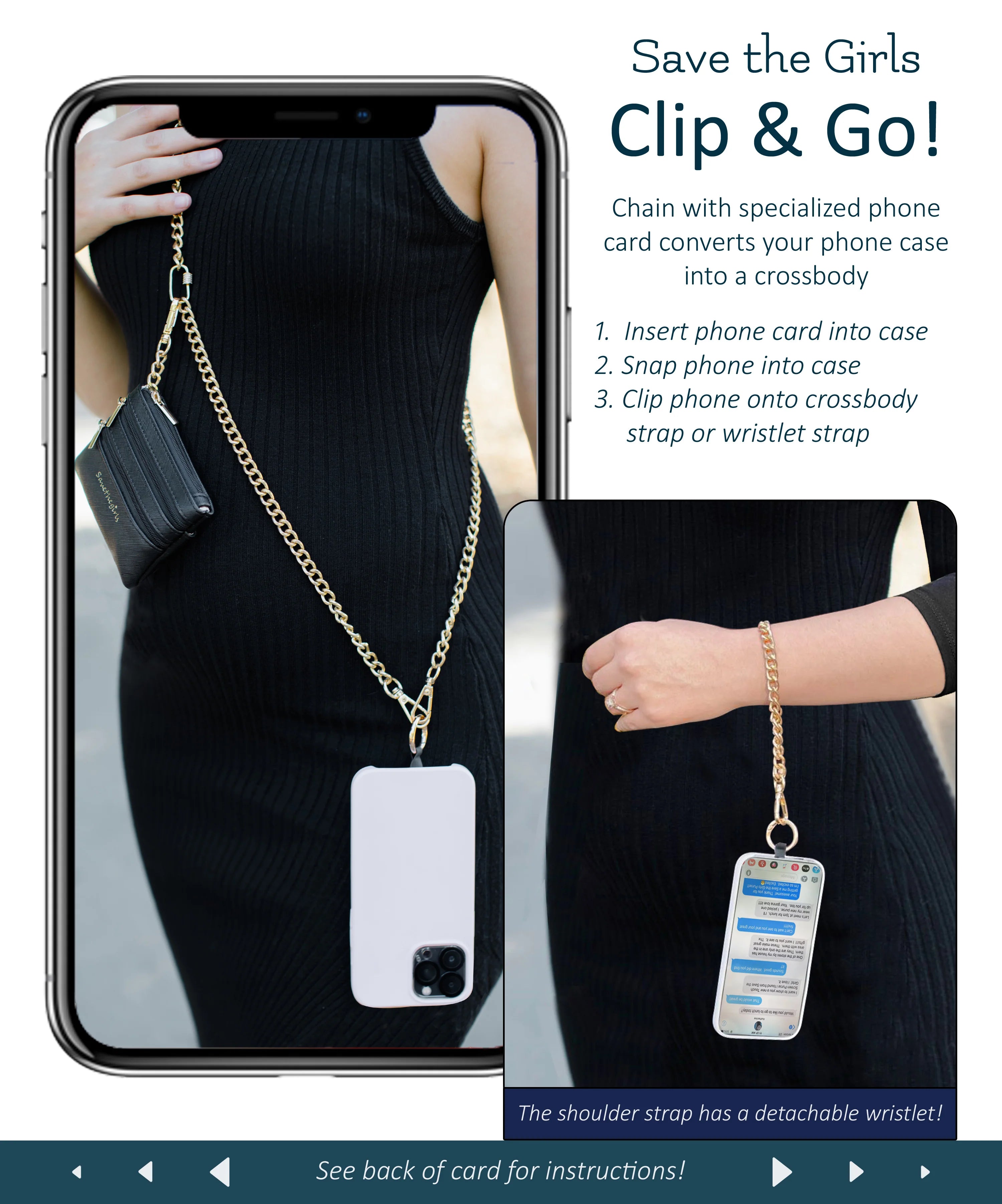 Clip & Go Chain w/Zippered Pouch Gold - Blush & Cactus