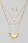 Layered Chain Sun Ray Pendant Necklace Set - 2 Colors