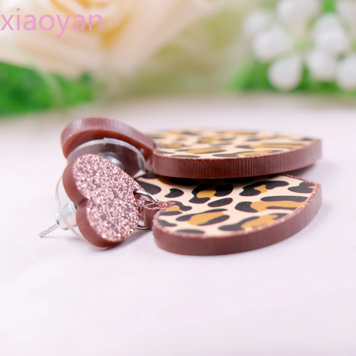 Acrylic Leopard Heart Earrings - Blush & Cactus