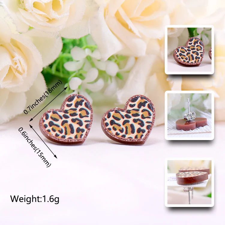 Acrylic Leopard Heart Earring