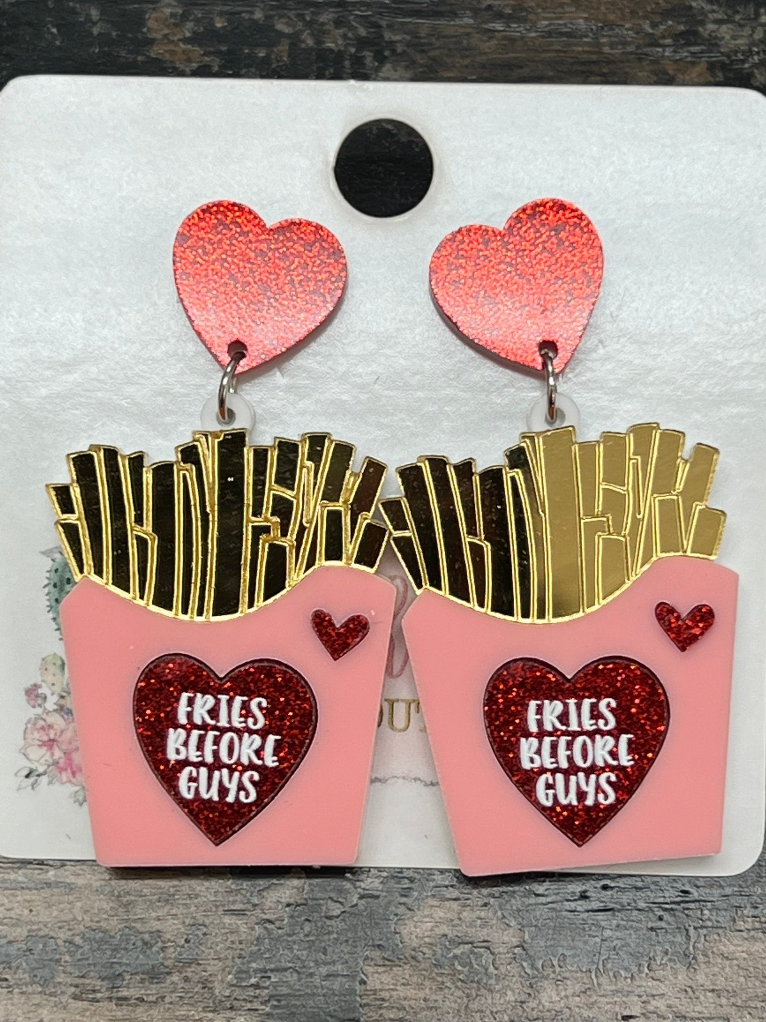 Fries Before Guys Valentine Earrings - Blush & Cactus