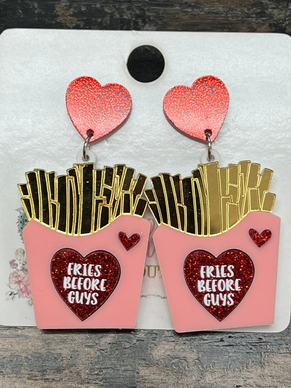 Fries Before Guys Valentine Earrings - Blush & Cactus