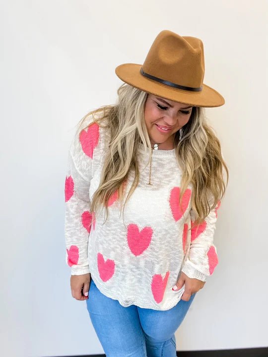 Valentina Heart Sweater - Blush & Cactus