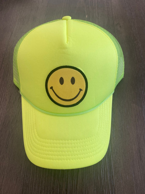 Smiley Face Patch Vintage Trucker hat - Lime Green