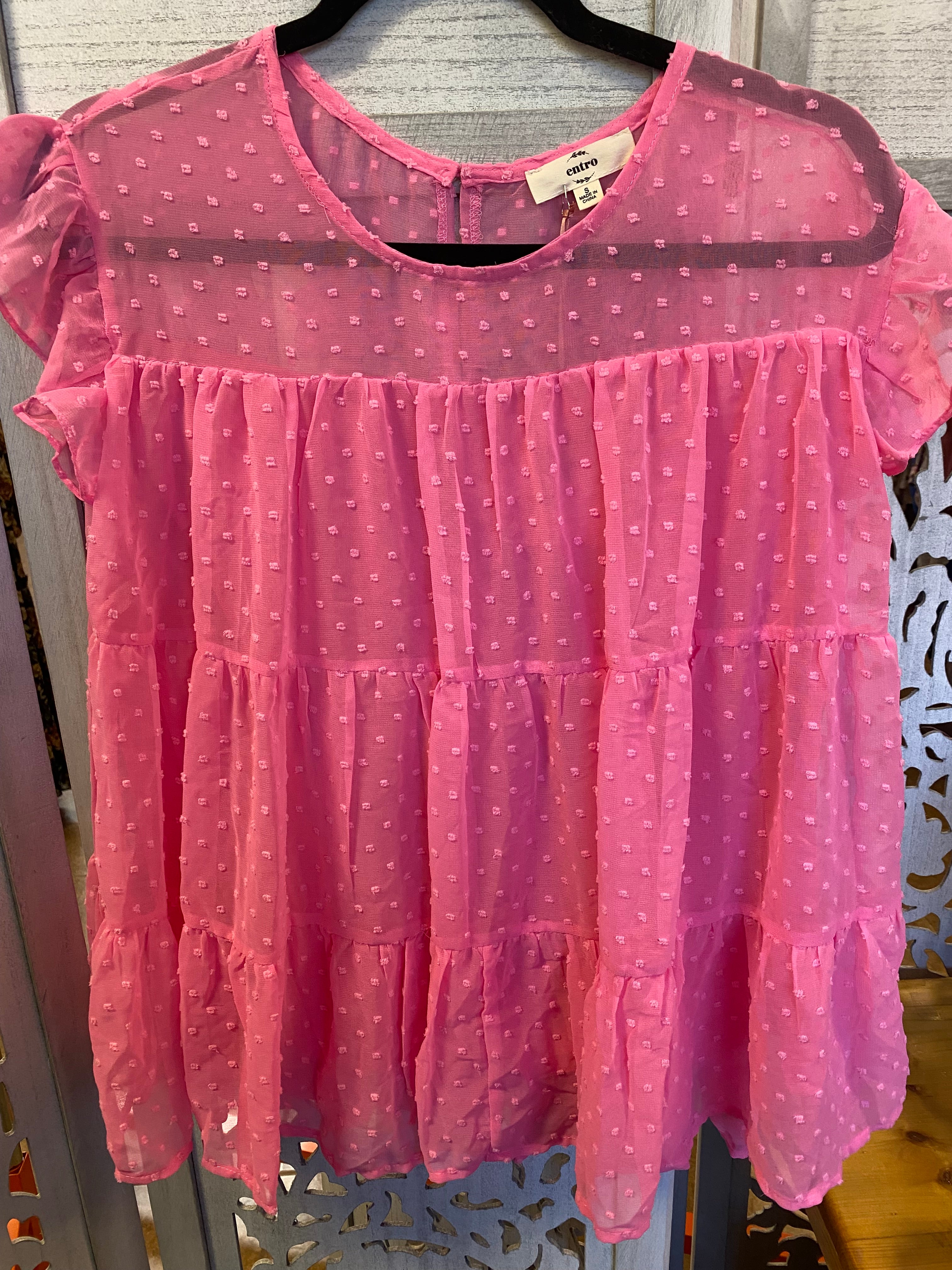 Xmas July  -Pink Swiss Dot Top
