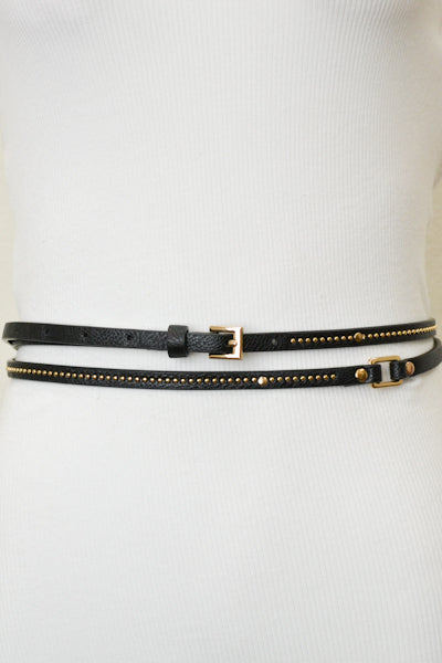 Double Wrap Studded Skinny Belt