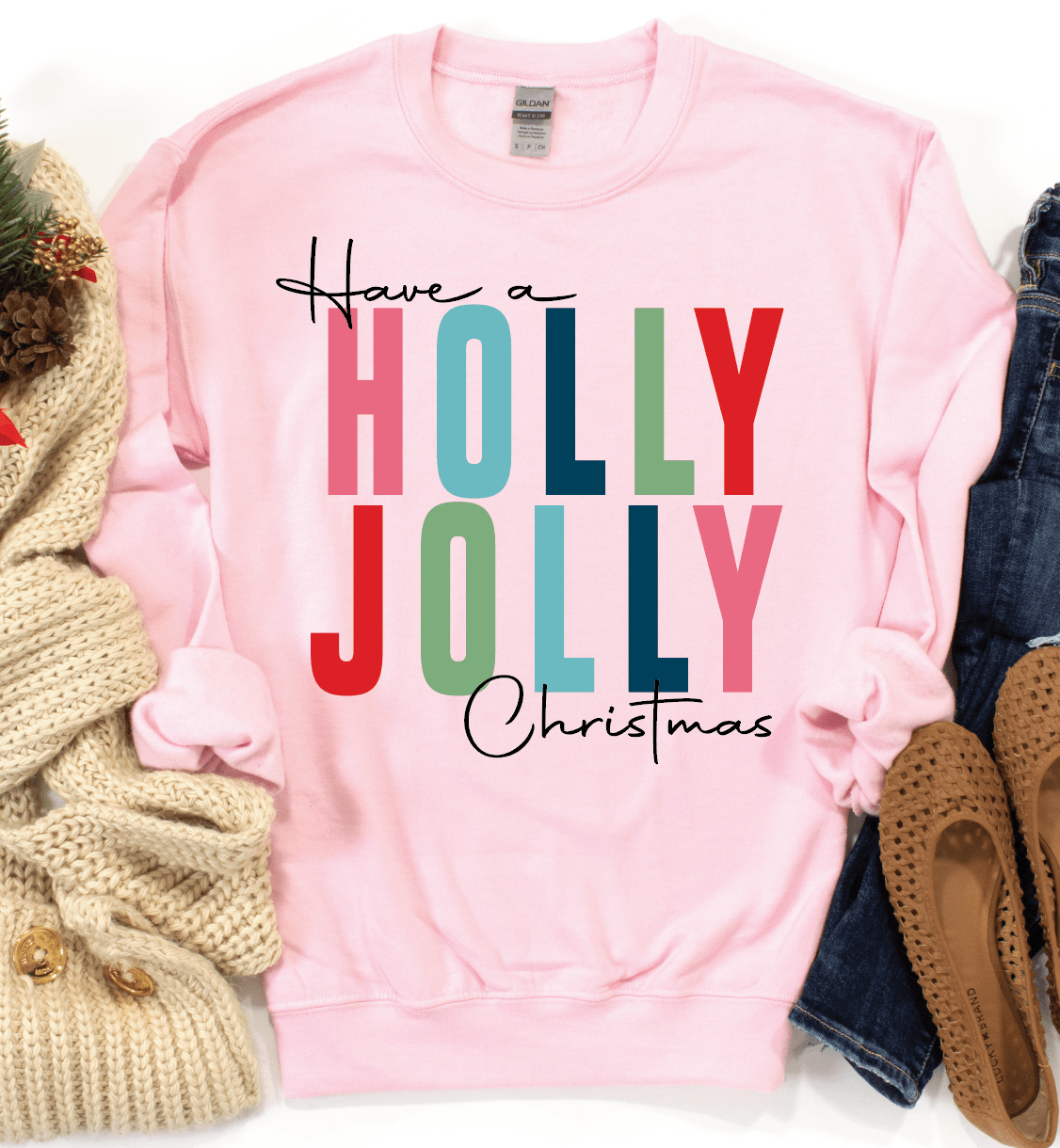 Holiday Have a Holly Jolly Christmas sweatshirt - Blush & Cactus