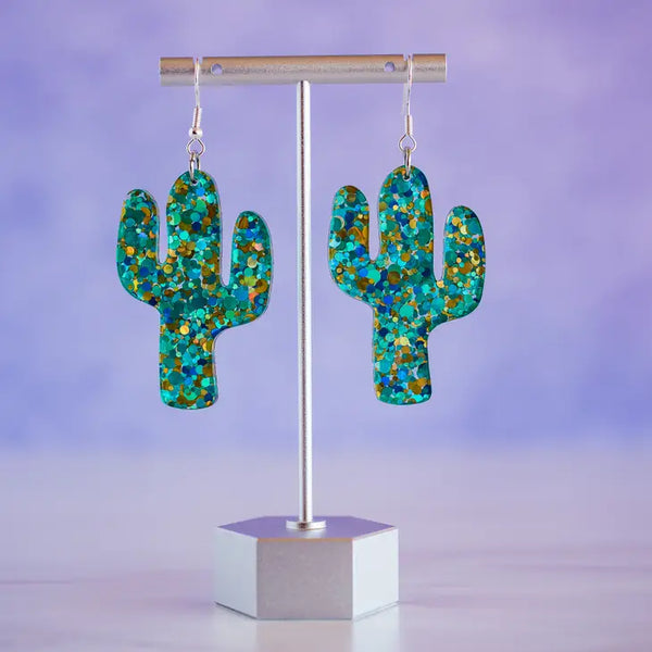 Medium Turquoise Confetti Cactus Dangle Earrings