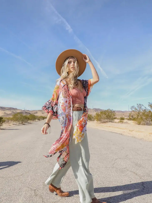 Sky Blue Floral Patchwork Kimono