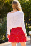 XMAS JULY Red White Star Ruffle Star Print Skirt