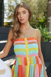 Multi Color Ombre Printed Bodice Button Up Dress