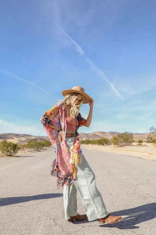 Sky Blue Floral Patchwork Kimono
