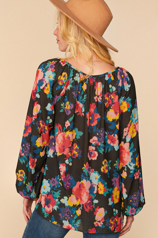 NEW Fall Multi Floral Front Keyhole Woven Top