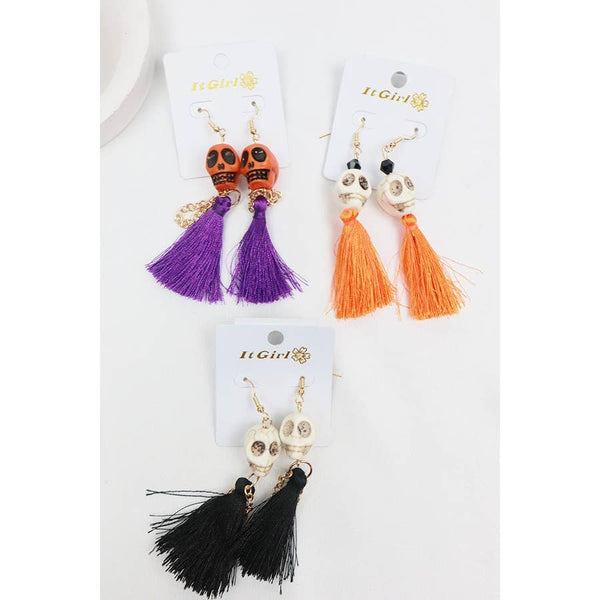 HALLOWEEN Skulls with Tassels Halloween Earrings - Blush & Cactus