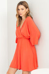 V-neck Elbow Kimono Sleeve Dress