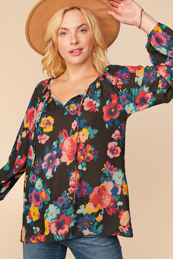NEW Fall Multi Floral Front Keyhole Woven Top- Curvy Size